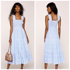 Heartloom Yara Dress Smocked Medium Blue/White Flowy Romantic